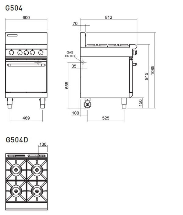 Blue Seal Evolution Series G504D 4 Burner Gas Range Static Oven 1/1 GN-21968